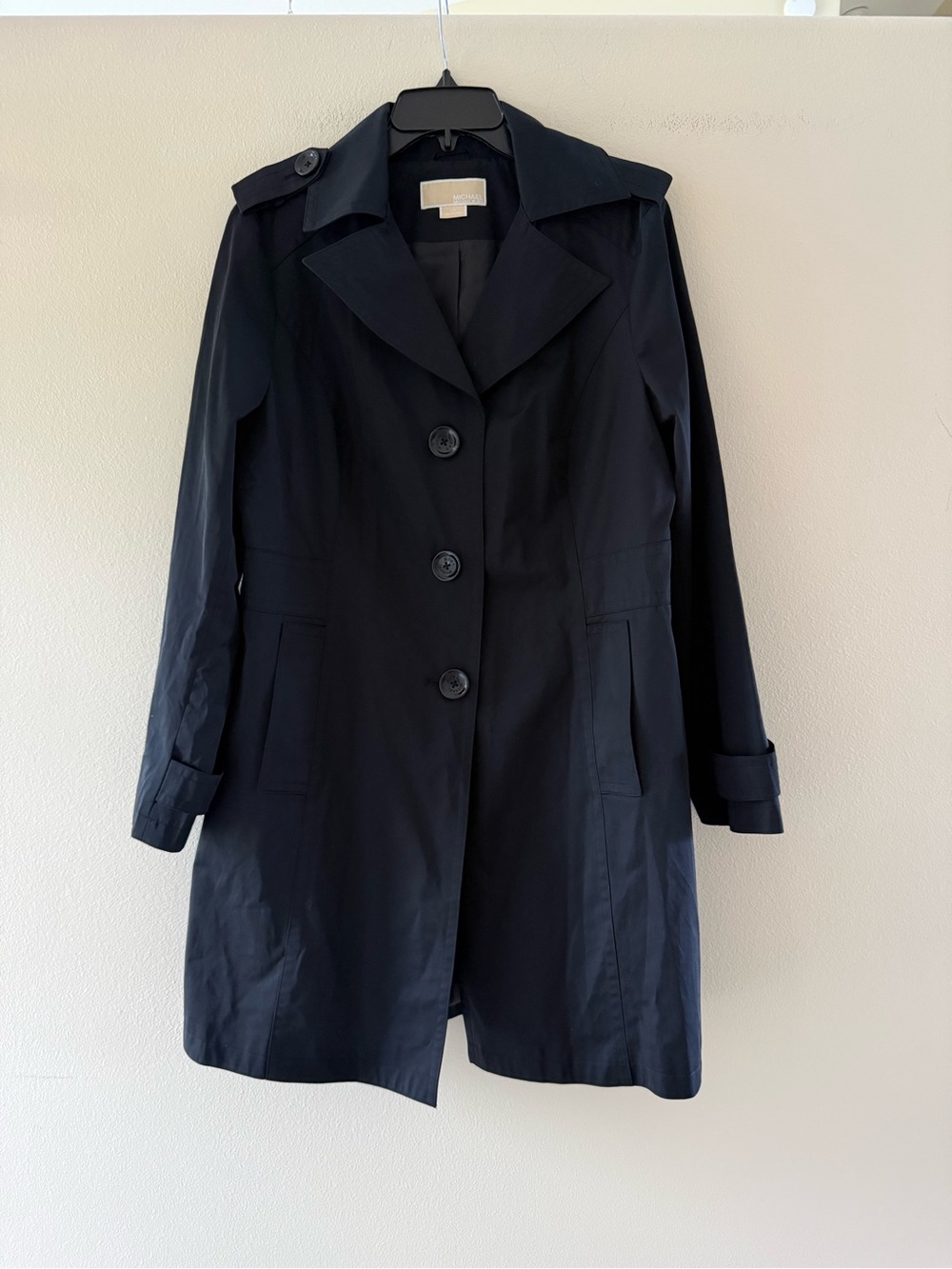 Michael Kors Women’s Black Single-Breasted Button Down Trench Coat